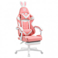 Кресло компьютерное DEFENDER Irifi, 2 подушки, подставка для ног, экокожа, розовое/белое, 64042