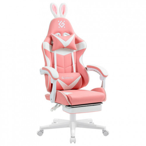 Кресло компьютерное DEFENDER Irifi, 2 подушки, подставка для ног, экокожа, розовое/белое, 64042