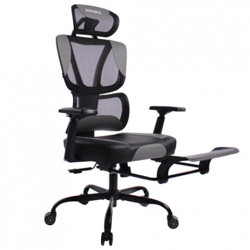 Кресло BRABIX PREMIUM Venom GM-530, подножка, синхромеханизм, экокожа/сетка, черное/серое, 532951