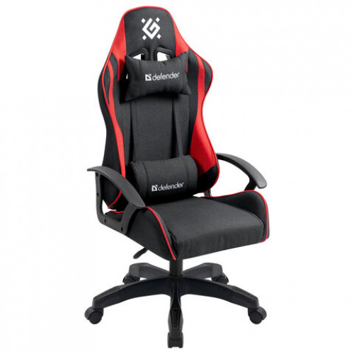 Кресло компьютерное DEFENDER Kraken, 2 подушки, ткань, черное/красное, 64677