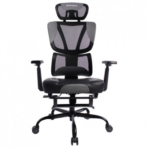 Кресло BRABIX PREMIUM Venom GM-530, подножка, синхромеханизм, экокожа/сетка, черное/серое, 532951
