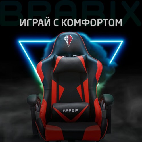 Кресло компьютерное BRABIX Dexter GM-135, подножка, две подушки, экокожа, черное/красное, 532799