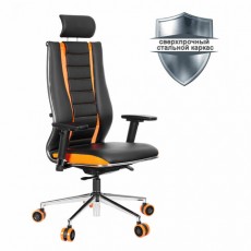 Кресло компьютерное МЕТТА ErgoLife 10 B2-160D, 2D-подголовник, экокожа/сетка, черное/оранжевое