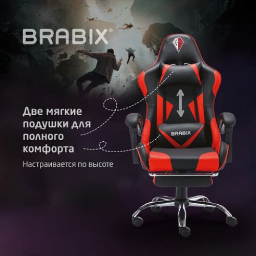 Кресло компьютерное BRABIX Dexter GM-135, подножка, две подушки, экокожа, черное/красное, 532799