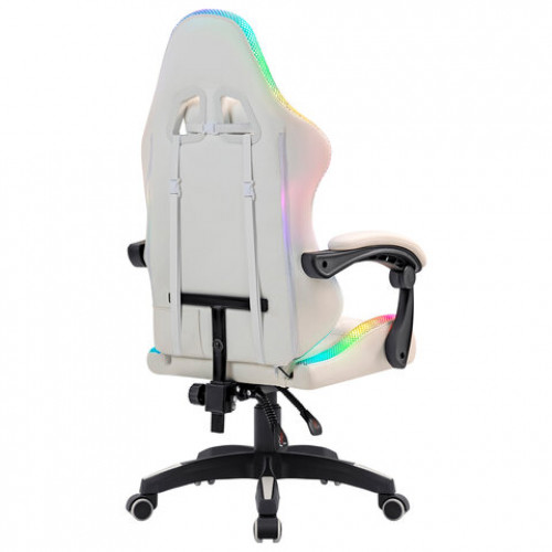 Кресло компьютерное DEFENDER Energy, 2 подушки, RGB-подсветка, экокожа, белое, 64557