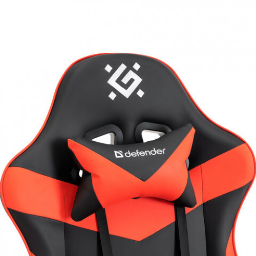 Кресло компьютерное DEFENDER Tornado, 2 подушки, подставка для ног, экокожа, черное/красное, ш/к 26722, 64057