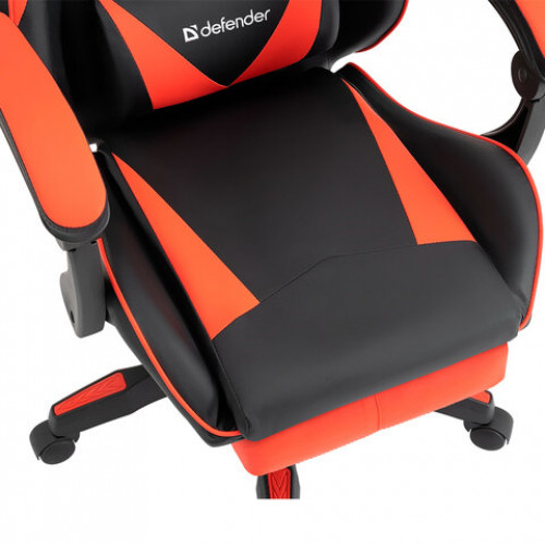 Кресло компьютерное DEFENDER Tornado, 2 подушки, подставка для ног, экокожа, черное/красное, ш/к 26722, 64057