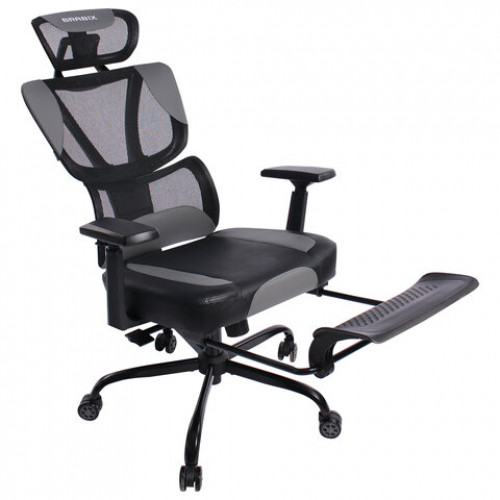 Кресло BRABIX PREMIUM Venom GM-530, подножка, синхромеханизм, экокожа/сетка, черное/серое, 532951