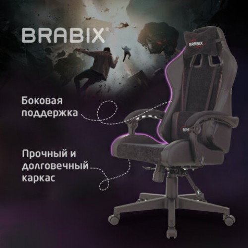 Кресло компьютерное BRABIX Striker GM-121, синхромеханизм, 2 подушки, экокожа/велюр, черное, 532962