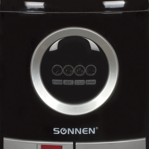 Кулер для воды SONNEN FEB-02, напольный, НАГРЕВ/ОХЛАЖДЕНИЕ ЭЛЕКТРОННОЕ, шкаф, 2 крана, серебристый/черный, 453982