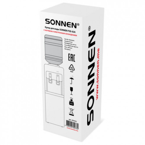 Кулер для воды SONNEN FSE-02A, напольный, НАГРЕВ/ОХЛАЖДЕНИЕ ЭЛЕКТРОННОЕ, 2 крана, белый, 455421