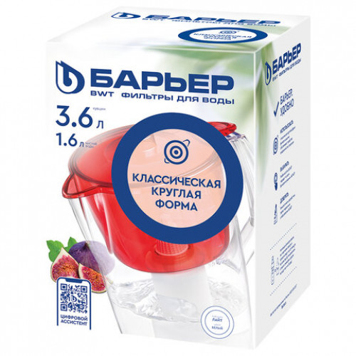 Кувшин-фильтр для очистки воды БАРЬЕР Лайт, 3,6 л, со сменной кассетой, белый, В060, В060Р51