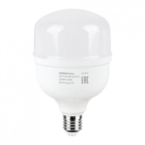 Лампа светодиодная SONNEN EXTRA, 30 (250) Вт, Е27, цилиндр, холодный белый, 30000 ч, LED Т100-30W-6500-Е27, 457916