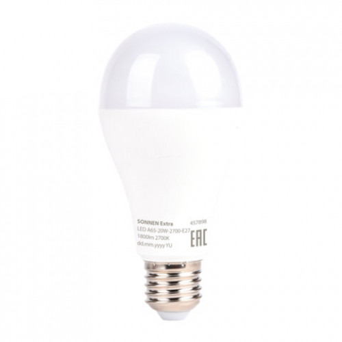 Лампа светодиодная SONNEN EXTRA, 20 (150) Вт, Е27, груша, теплый белый, 30000 ч, LED A65-20W-2700-Е27, 457898