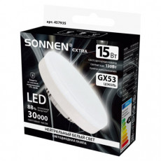 Лампа светодиодная SONNEN EXTRA, 15 (130) Вт, GX53, таблетка, нейтральный белый, 30000 ч, LED 15W-4000-GX53, 457935