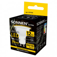 Лампа светодиодная SONNEN EXTRA, 12 (110) Вт, GU10, теплый белый, 30000 ч, LED MR16-GU10-12W-2700, 457928
