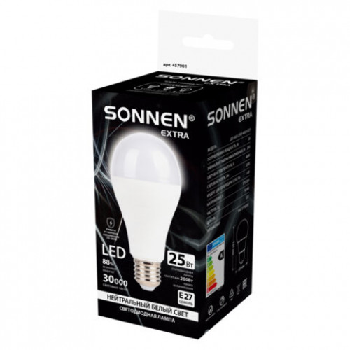 Лампа светодиодная SONNEN EXTRA, 25 (200) Вт, Е27, груша, нейтральный белый, 30000 ч, LED A65-25W-4000-Е27, 457901