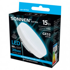 Лампа светодиодная SONNEN EXTRA, 15 (130) Вт, GX53, таблетка, холодный белый, 30000 ч, LED 15W-6500-GX53, 457936