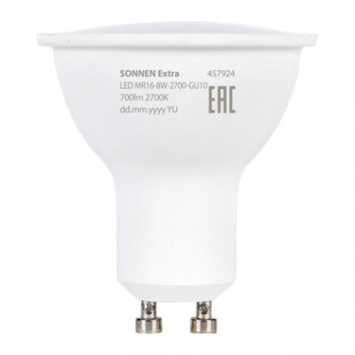 Лампа светодиодная SONNEN EXTRA, 8 (70) Вт, GU10, теплый белый, 30000 ч, LED MR16-GU10-8W-2700, 457924