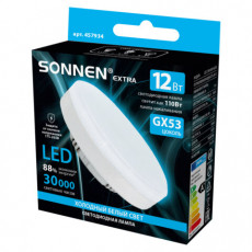 Лампа светодиодная SONNEN EXTRA, 12 (110) Вт, GX53, таблетка, холодный белый, 30000 ч, LED 12W-6500-GX53, 457934