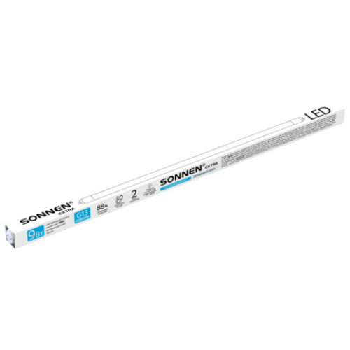 Лампа-трубка светодиодная SONNEN EXTRA, 9 (18) Вт, 30000 ч, 60 см, холодный белый, LED T8-9W-6500-G13, 457938