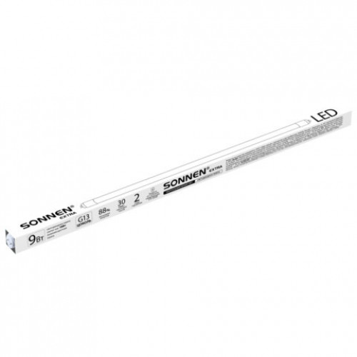 Лампа-трубка светодиодная SONNEN EXTRA, 9 (18) Вт, 30000 ч, 60 см, нейтральный белый, LED T8-9W-4000-G13, 457937