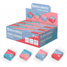 Ластик BRAUBERG PASTEL COLOR DUO, 34х34х14 мм, ЭКО-ПВХ, ассорти, 272733