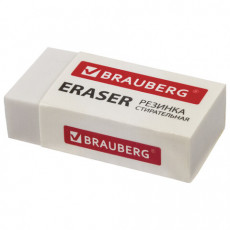 Ластик BRAUBERG Simple, 38х20х10 мм, белый, прямоугольный, картонный держатель, 228073