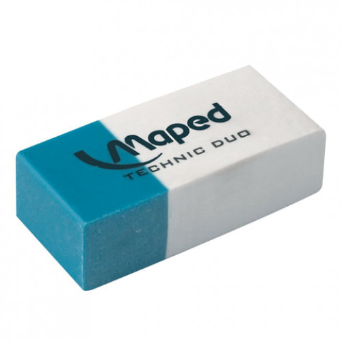 Ластик MAPED (Франция) Technic Duo, 39х17,6х12,1 мм, бело-синий, прямоугольный, 511710
