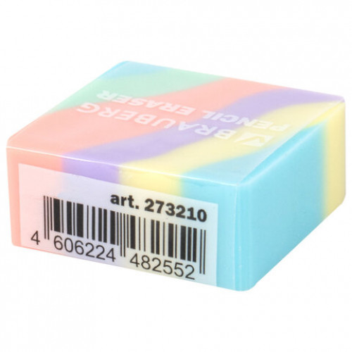 Ластик BRAUBERG PASTEL, 34х34х14 мм, квадратный, эко-пвх, цвет ластика ассорти, 273210