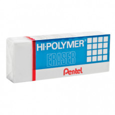 Ластик PENTEL (Япония) HI-POLYMER ERASER, 43х17,5х11,5 мм, белый, прямоугольный, картонный держатель, ZEH-05