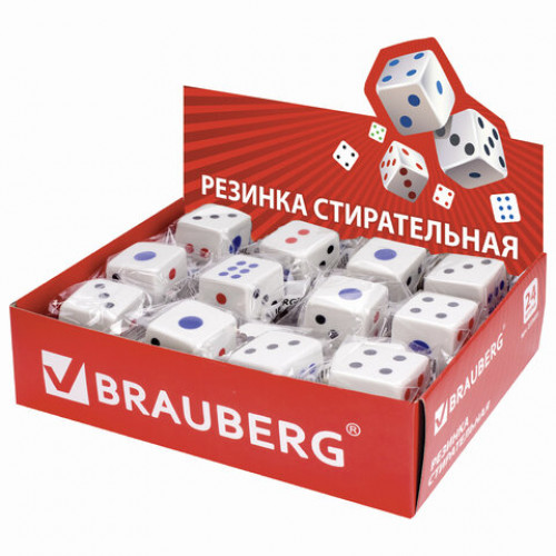 Ластик BRAUBERG Game, 24х24х24 мм, белый, ассорти, 223605