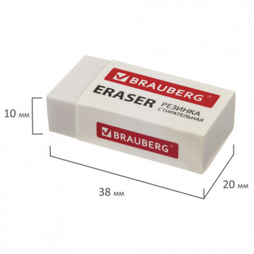 Ластик BRAUBERG Simple, 38х20х10 мм, белый, прямоугольный, картонный держатель, 228073