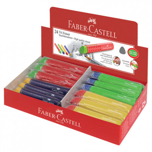 Ластик большой FABER-CASTELL Tri, 83х12,6х12,3 мм, цвет ассорти, треугольный, пластиковый держатель ассорти, 182334