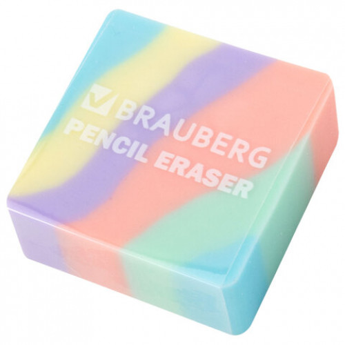 Ластик BRAUBERG PASTEL, 34х34х14 мм, квадратный, эко-пвх, цвет ластика ассорти, 273210