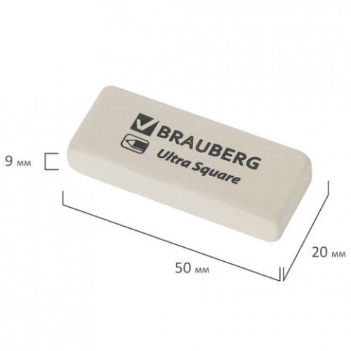 Ластик BRAUBERG Ultra Square, 50х20х9 мм, белый, натуральный каучук, 228709