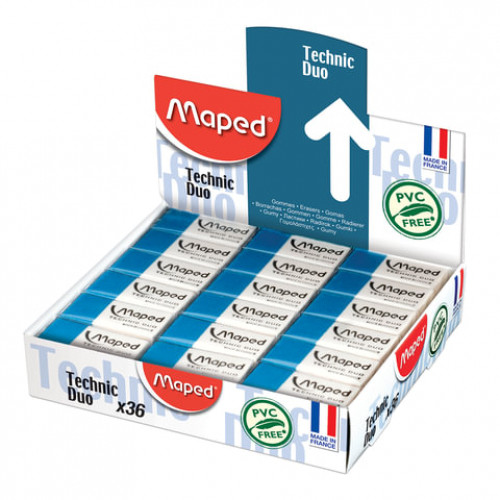 Ластик MAPED (Франция) Technic Duo, 39х17,6х12,1 мм, бело-синий, прямоугольный, 511710