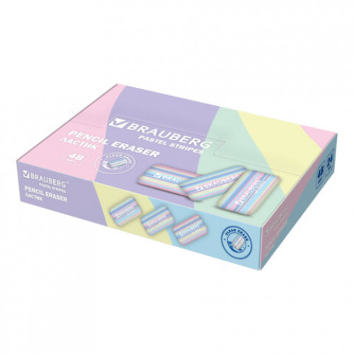 Ластик BRAUBERG PASTEL STRIPES, 45х24х10 мм, пастельные цвета ассорти, 274014