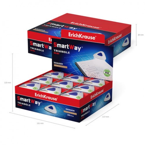 Ластик ERICH KRAUSE SmartWay Mini Triangle, 37х35х9 мм, белый, треугольный, пластиковый держатель, 45552