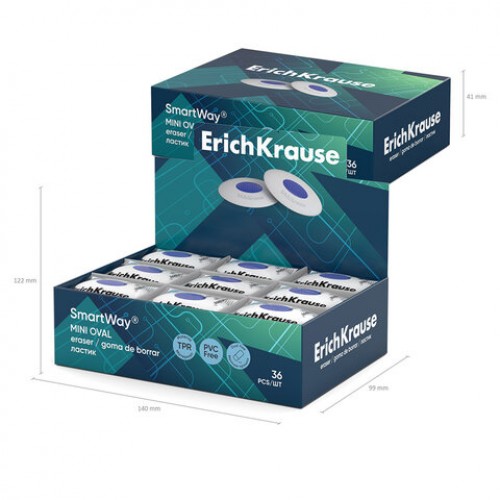 Ластик ERICH KRAUSE SmartWay Mini Oval, 41*29*9мм, белый, овальный, пластиковый держа, 45533