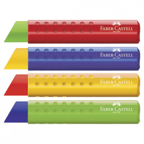 Ластик большой FABER-CASTELL Tri, 83х12,6х12,3 мм, цвет ассорти, треугольный, пластиковый держатель ассорти, 182334