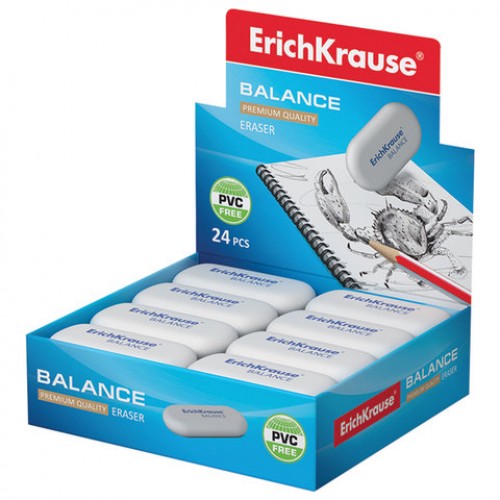 Ластик ERICH KRAUSE Balance, 50x23x9 мм, белый, овальный, 34638