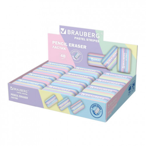 Ластик BRAUBERG PASTEL STRIPES, 45х24х10 мм, пастельные цвета ассорти, 274014