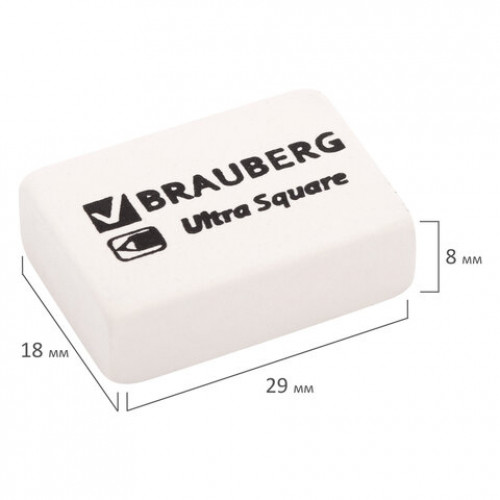 Ластики BRAUBERG Ultra Square 6 шт., размер ластика 29х18х8 мм, белые, натуральный каучук, 229603