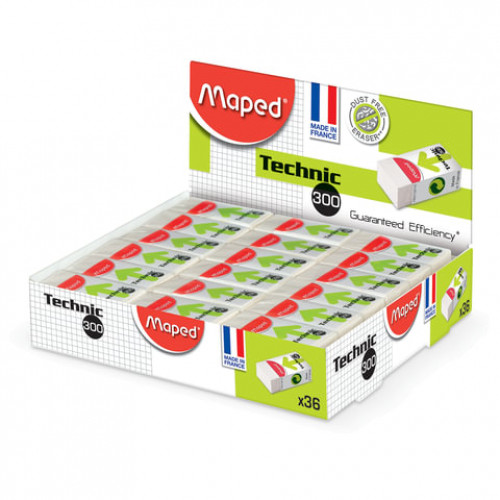 Ластик MAPED (Франция) Technic Mini, 39х18х12,3 мм, белый, прямоугольный, картонный держатель, 011301