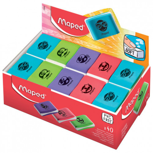 Ластик MAPED (Франция) Essentials Soft Color, 33,5х21,5х9,9 мм, цветной, ассорти, 112922