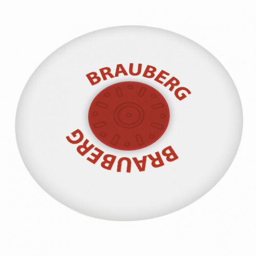 Ластик BRAUBERG Energy, 30х30х8 мм, белый, круглый, красный пластиковый держатель, 222472