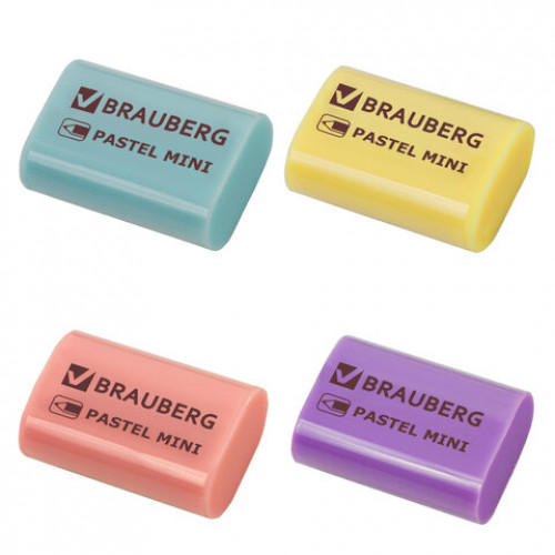 Ластик BRAUBERG Pastel Mini, 27х18х10 мм, ассорти пастельных цветов, экологичный ПВХ, 229581