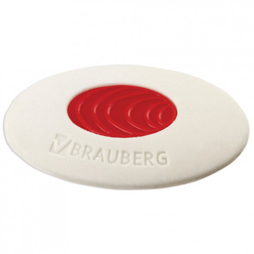 Ластик BRAUBERG Oval PRO, 40х26х8 мм, овальный, красный пластиковый держатель, 229560