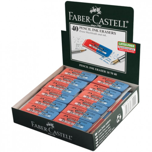 Ластик FABER-CASTELL Latex-Free, 50x18x8 мм, красно-синий, прямоугольный, скошенные края, 187040